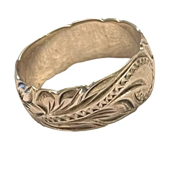 Vintage 1970s Sterling silver 925 flower etched handmade Southwestern band ring - Picture 3 of 7